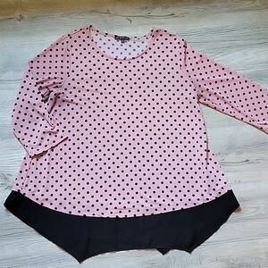 Pink w/ black polka dots, 3/4 sleeve tunic Size 1X